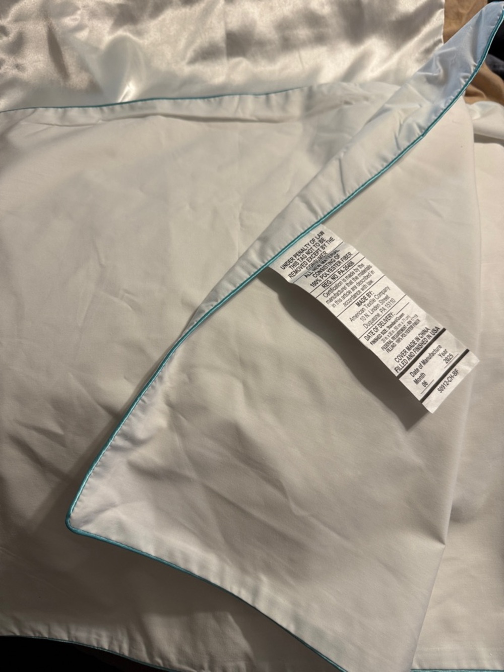 White Pillowcase  Set 2 with Teal Accent Piping - Classic Home Bedding